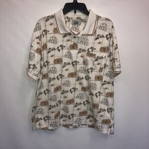 Michael Austin Cotton Blend Large Short Sleeve Rugged Wear Fishing Theme Polo